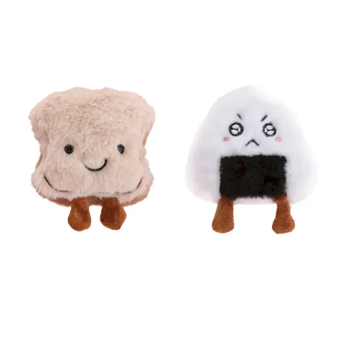 Plush Breakfast Pet Toy Durable Chew Cat Dog Play Bread Cheese Egg Riceball