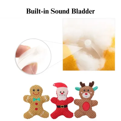 holiday dog toy squeaky Christmas Dog Toy Plush Squeaky Pet Play Santa Reindeer Gingerbread