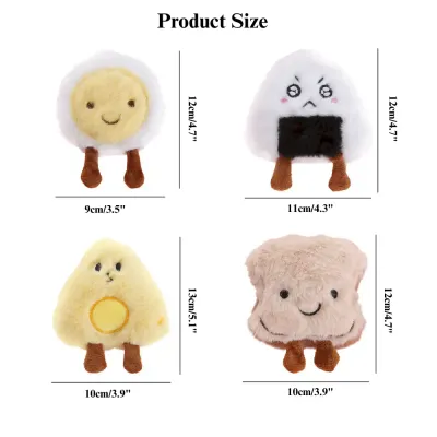 Plush Breakfast Pet Toy Durable Chew Cat Dog Play Bread Cheese Egg Riceball