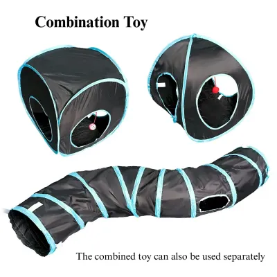 Cat Tunnel Toy Foldable Interactive Blue Black Combination Tube