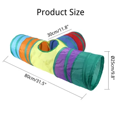 Cat Tunnel Toy Foldable Three Way Rainbow Interactive Play Tube