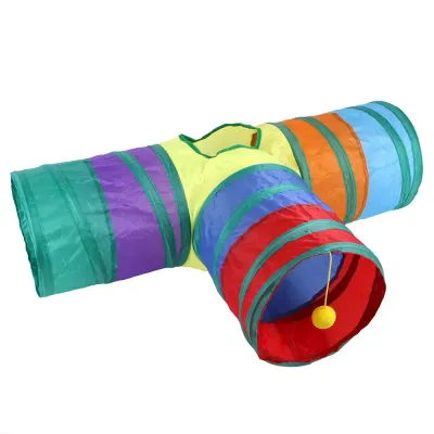 Cat Tunnel Toy Foldable Three Way Rainbow Interactive Play Tube