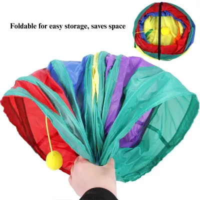 Cat Tunnel Toy Foldable Three Way Rainbow Interactive Play Tube
