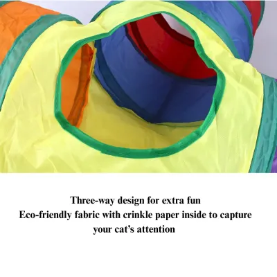 Cat Tunnel Toy Foldable Three Way Rainbow Interactive Play Tube