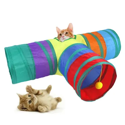 Cat Tunnel Toy Foldable Three Way Rainbow Interactive Play Tube