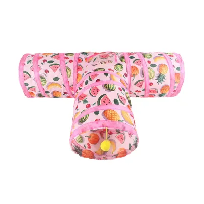 printed cat tunnel toy (2) Cat Tunnel Toy Foldable Summer Fruit Three Way Play Tube