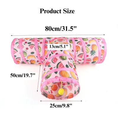 plush cat tunnel toy Cat Tunnel Toy Foldable Summer Fruit Three Way Play Tube