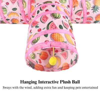 multi entrance cat tunnel Cat Tunnel Toy Foldable Summer Fruit Three Way Play Tube