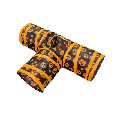 Halloween Pumpkin Cat Tunnel Toy Foldable Three Way Play Tube