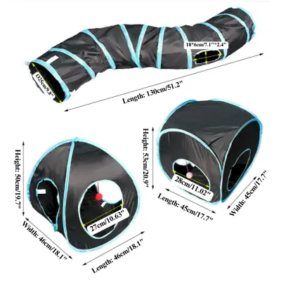 Cat Tunnel Toy Foldable Interactive Blue Black Combination Tube