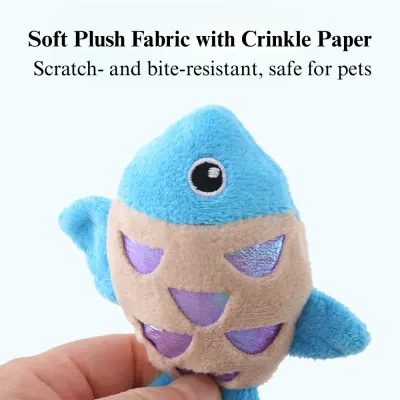 crinkle sound cat toy Plush Fish Cat Toy with Catnip Interactive Self Play
