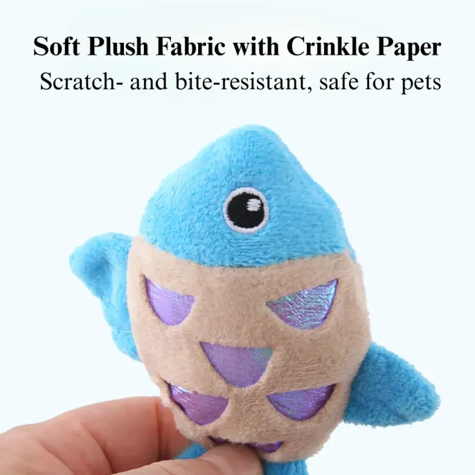 Plush Fish Cat Toy with Catnip Interactive Self Play