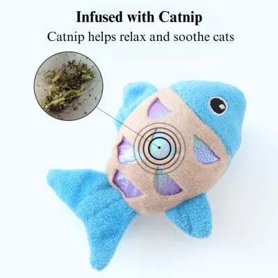 soft plush cat toy Plush Fish Cat Toy with Catnip Interactive Self Play