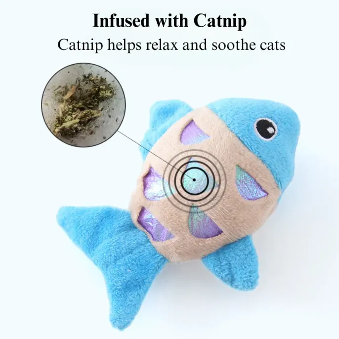Plush Fish Cat Toy with Catnip Interactive Self Play