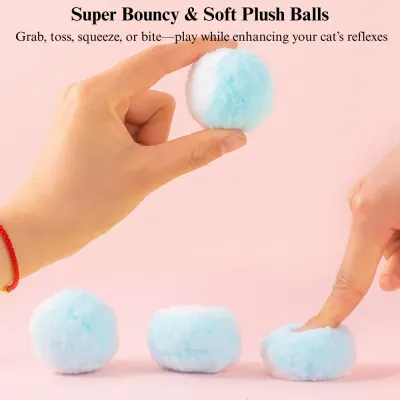 small cat play balls 12 Pack Colorful Plush Elastic Cat Balls Interactive Toys