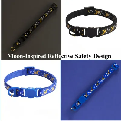 moon star collar Reflective Gold Moon Star Cat Collar Safety Buckle