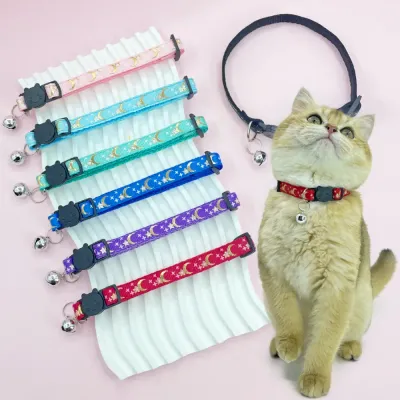 adjustable pet collar Reflective Gold Moon Star Cat Collar Safety Buckle