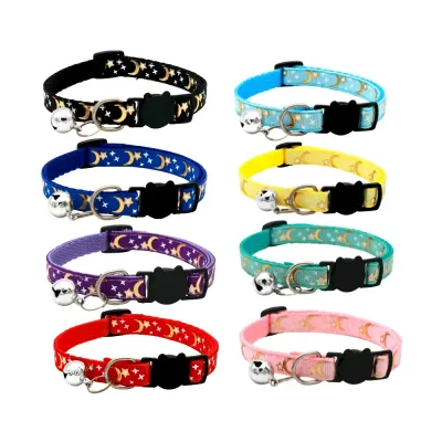reflective cat collar Reflective Gold Moon Star Cat Collar Safety Buckle