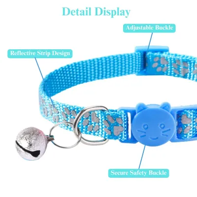 breakaway safety collar Reflective Paw Print Cat Collar Adjustable Safety Buckle