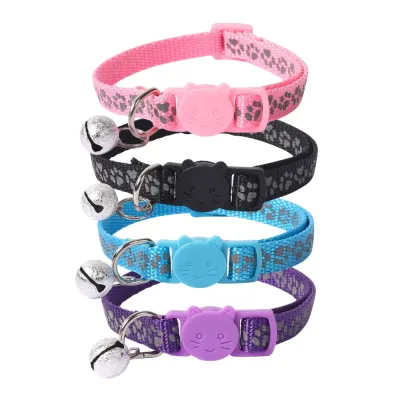 paw print cat collar Reflective Paw Print Cat Collar Adjustable Safety Buckle