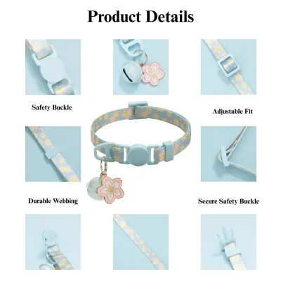 Sakura Flower Pendant Cat Collar Adjustable Safety Buckle