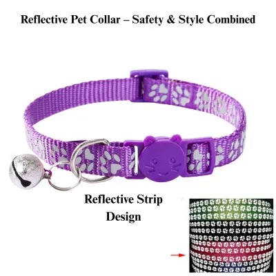 colorful cat collar Reflective Paw Print Cat Collar Adjustable Safety Buckle