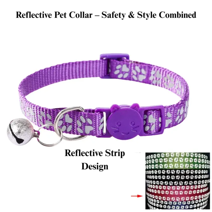 colorful cat collar Reflective Paw Print Cat Collar Adjustable Safety Buckle