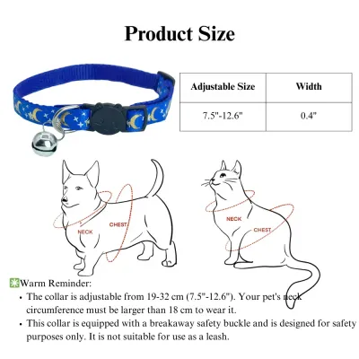 gold pet collar Reflective Gold Moon Star Cat Collar Safety Buckle