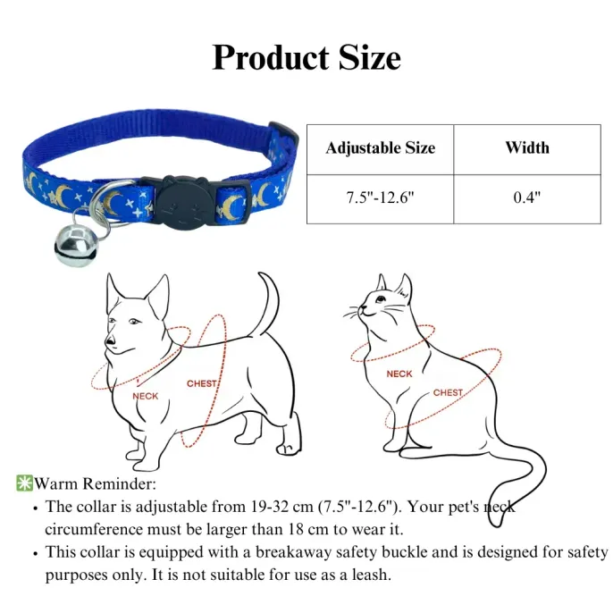 gold pet collar Reflective Gold Moon Star Cat Collar Safety Buckle