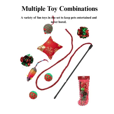 wholesale Christmas cat toys Christmas Cat Toy Set Festive Cat Teaser Wand Interactive Play