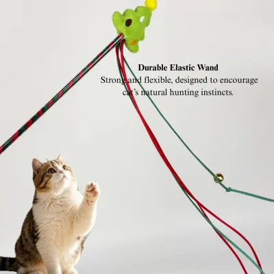 Christmas Cat Teaser Wand Holiday Interactive Toy for Cats