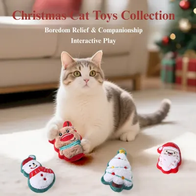 festive cat play set 2 Pack Christmas Plush Cat Toy Set Santa Claus Chew Play