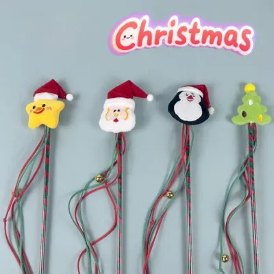 Christmas Cat Teaser Wand Holiday Interactive Toy for Cats