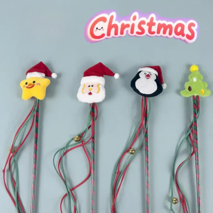 Christmas Cat Teaser Wand Holiday Interactive Toy for Cats