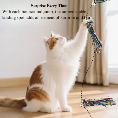 Colorful Ribbon Cat Toy with Bouncy Ball Interactive Play