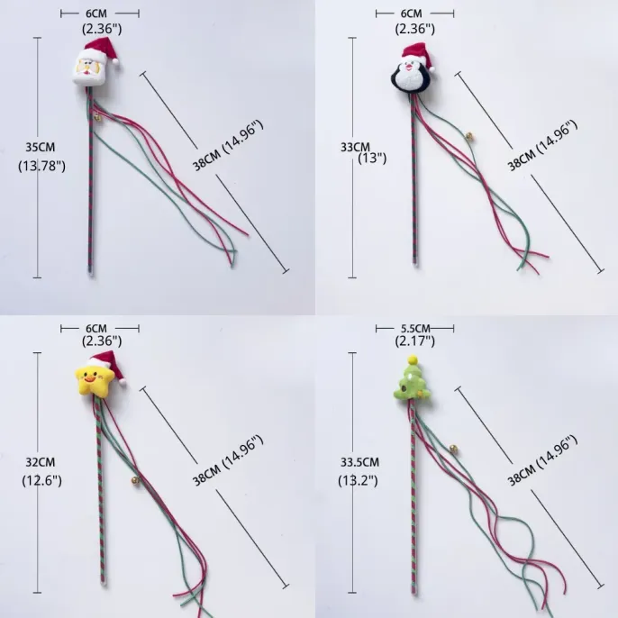 Christmas Cat Teaser Wand Holiday Interactive Toy for Cats