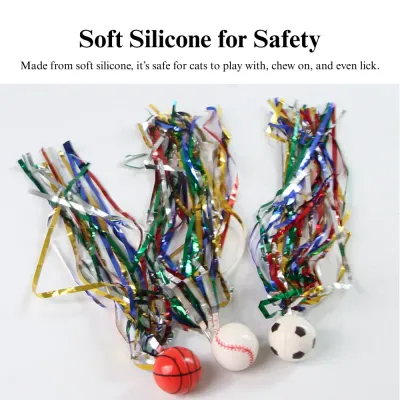 Colorful Ribbon Cat Toy with Bouncy Ball Interactive Play