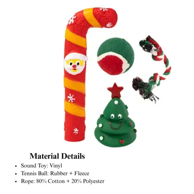 wholesale Christmas dog toys Christmas Dog Toy Gift Box Rope TPR Tree and Candy Cane