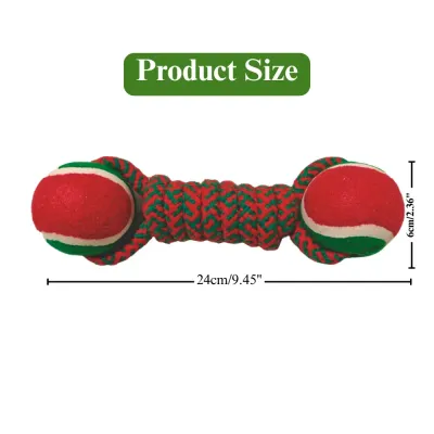 wholesale Christmas dog toy Christmas Cotton Rope Dog Toy Dumbbell with Tennis Ball