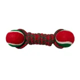 Christmas dog dumbbell toy Christmas Cotton Rope Dog Toy Dumbbell with Tennis Ball