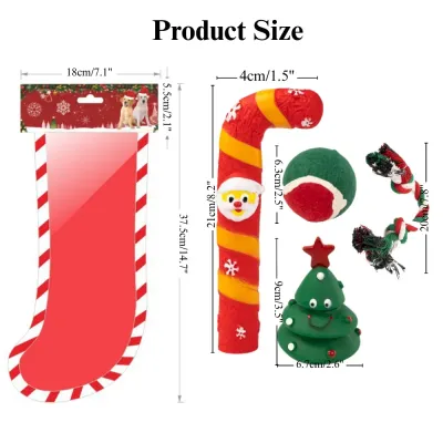 holiday rope and ball toys Christmas Dog Toy Gift Box Rope TPR Tree and Candy Cane