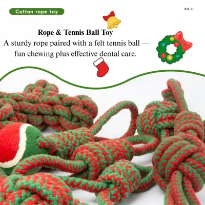 Christmas Cotton Rope Dog Toy Seven Ring Tug
