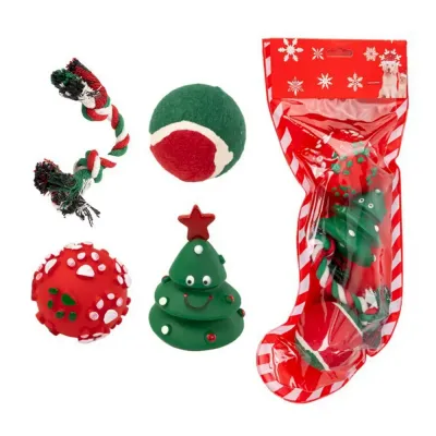 Christmas Dog Toy Gift Box Rope and Balls