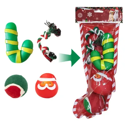 Christmas Dog Toy Gift Box Rope and Santa