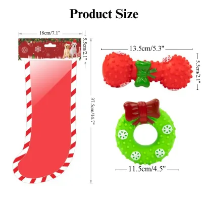festive chew toy set Christmas Dog Toy Gift Set Dumbbell and Donut TPR Toys