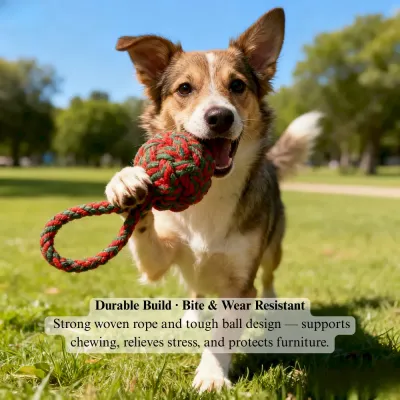 Christmas Cotton Rope Dog Toy Single Ear Ball