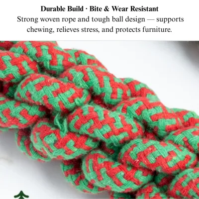 festive rope dumbbell Christmas Cotton Rope Dog Toy Dumbbell with Tennis Ball