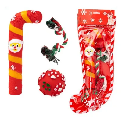 Christmas TPR toy set Christmas Dog Toy Gift Set Rope and TPR Candy Cane