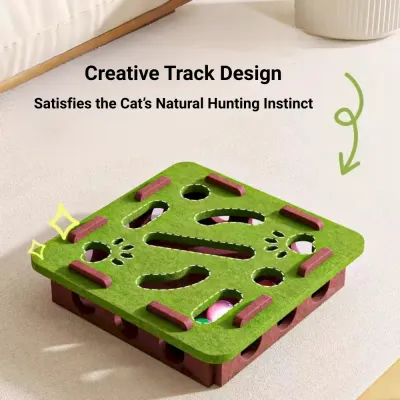 Felt Cat Puzzle Box Square Interactive Cat Toy with Bell Balls
