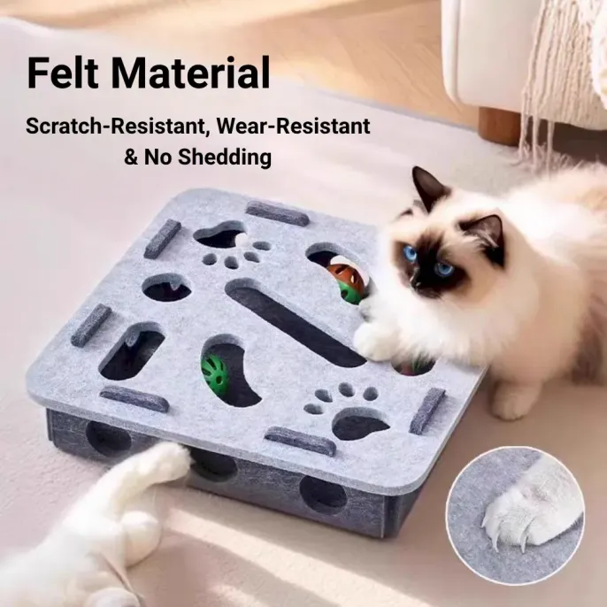 Felt Interactive Cat Toy with Bell Balls